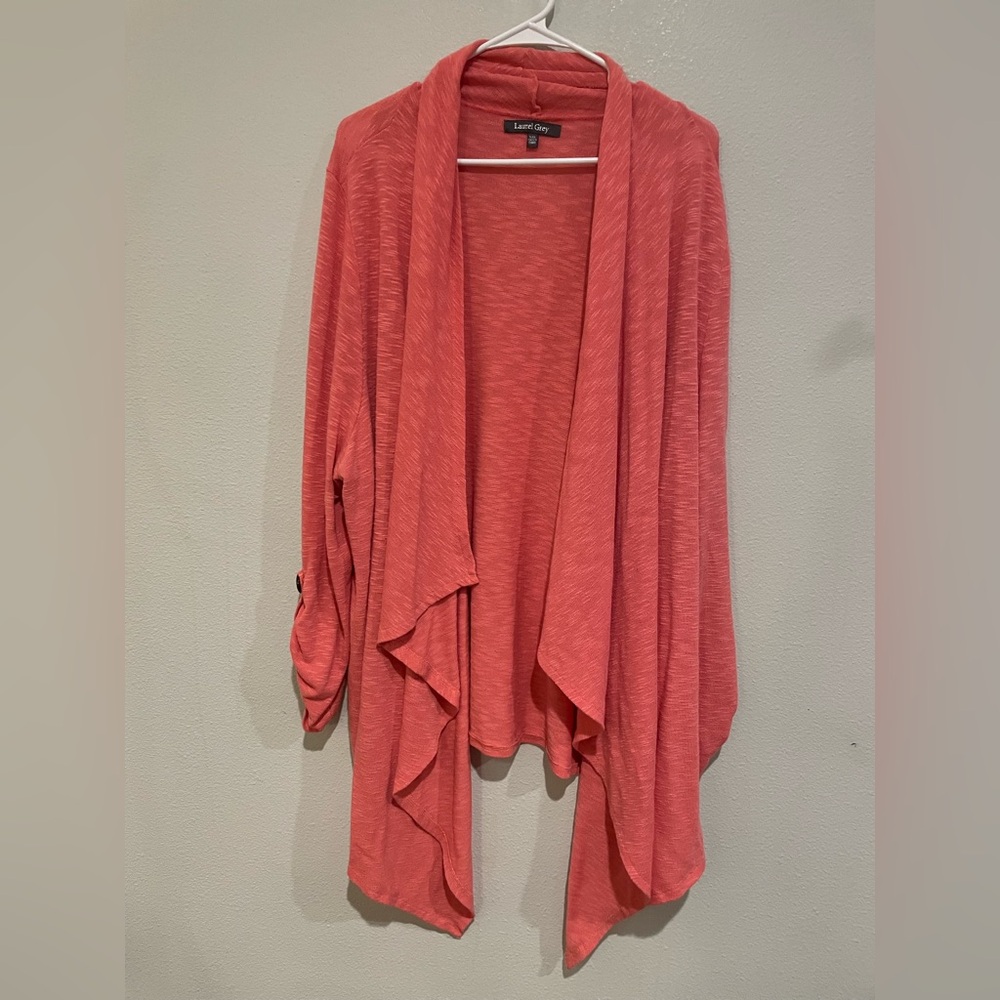 Laurel Grey Coral-Pink Open Drape Cardigan